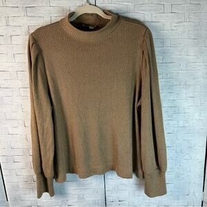 Loft golden brown turtleneck sweater evening holiday Christmas party puff sleeve